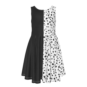 Cruella Dress, Dalmatians Dress, Disney,  Halloween, Cosplay, Kid&#39;s Tank Dress