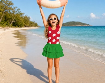 Lilo Grass Skirt Swimsuit - Stitch - One Piece with Skirt - Lilo Girls' Ruffle Layered Swim Set - 2 Piece
