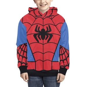 Spider Friends - Peter - Spidey - Spider - Cosplay - Halloween - Disney Bounding - Unisex - Felpa con cappuccio per bambini