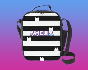 Cat Striped Lunch bag - Personalizable - Lunch Box Bags