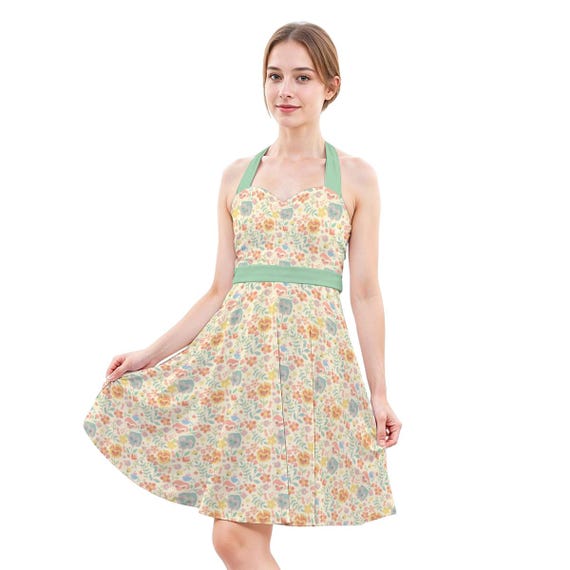 Alice Wonderland Flowers Dress - Disney Bounding - Dapper Days - Women's Halter Dress with POCKETS! Alice Wonderland Flowers Dress - Disney Bounding - Dapper Days - Women's Halter Dress with POCKETS!