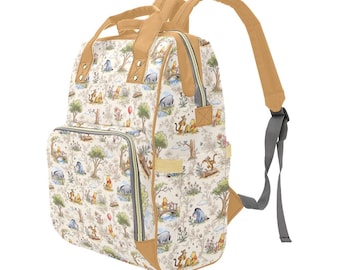Colorful Pooh Toile Backpack - Disney Pooh Baby Diaper Bag - Disney Trip Backpack