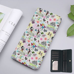 Billetera para tarjetas Diskets - Billetera para mujer - Billetera para tarjetas de cuero PU negra/rosa - Regalo de Disney