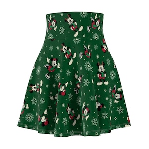 Mickey and Minnie Christmas Skirt-  Holiday Skirt- Disney Skirt - Women&#39;s Skater Skirt