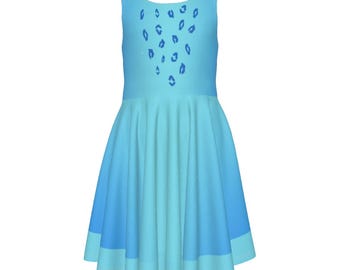 Blue Tiger Inspired Costume Dress  - Cosplay - Halloween - Kid's Sleeveless Twirl Dress