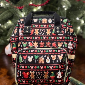 Christmas Disney Treats Pattern Backpack - Disney Baby Diaper Bag - Disney Trip Backpack - Disney Holiday