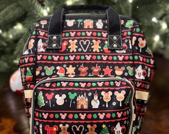 Christmas Disney Treats Pattern Backpack - Disney Baby Diaper Bag - Disney Trip Backpack - Disney Holiday