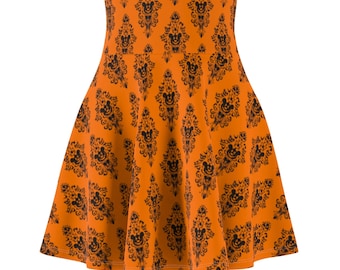 Haunted Mansion Mickey Inspired Orange Skater Skirt- Disney Halloween Skirt- Haunted Mansion - Women's Skater Skirt