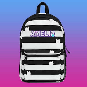 Personalizable - Cat Striped Backpack - Cat Book Bag - Themed School Backpack - Bookbag