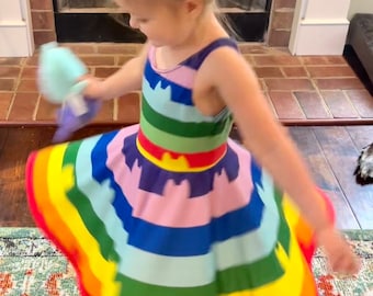Rainbow Cat Stripe Dress - Dollhouse Dress - Cosplay - Halloween - Kid Tank Dress