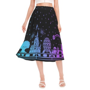 Disney World Parks and Monorail - Disney Skirt -  Women's Long Section Chiffon Skirt