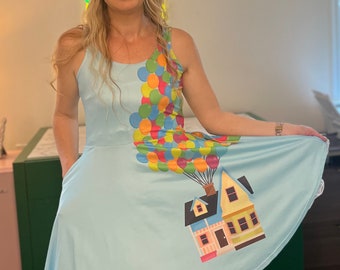 UP Inspired - House with Balloons - Women's Tank Vest Dress - with pockets