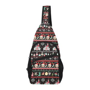 Christmas Disney Parks Pattern  - Disney Trip Bag - Disney Bounding - Sling Pack - Crossbody Bag - Disney Chest Bag - Holiday