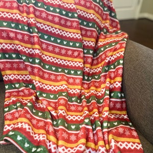 Disney Christmas Holiday Pattern - Disney Home - Holiday Blanket- Velveteen Minky Blanket (Two-sided or One-sided print)