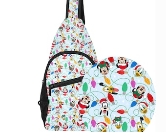 Christmas Disney Mickey and Friends Lights Pattern  - Disney Trip Bag - Disney Bounding - Sling Pack - Crossbody Bag -Chest Bag - Holiday