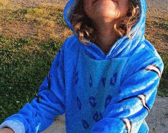 Blue Tiger Inspired - Cat - Demon - Costume Hoodie - Kid’s Borg Fleece Hoodie with Ears