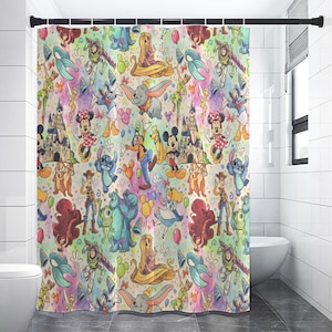 Disney Character Collage - Rainbow - Bathroom Décor - Shower Curtains