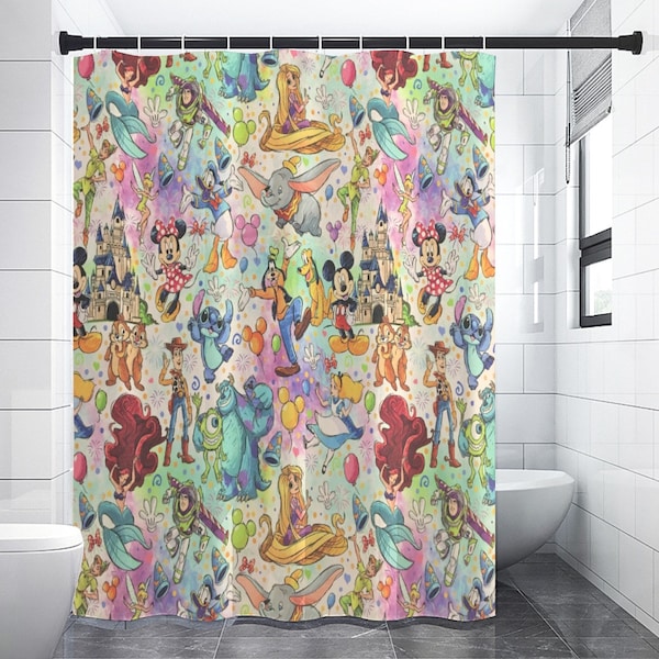 Disney Character Collage - Rainbow - Bathroom Décor - Shower Curtains