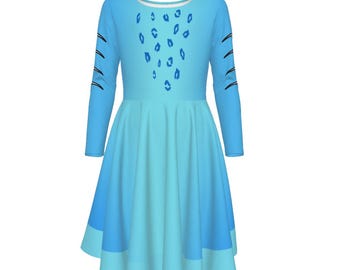 Blue Tiger Inspired - Demon Hunter - Pop - Costume -  Kid's Long Sleeve Twirl Dress