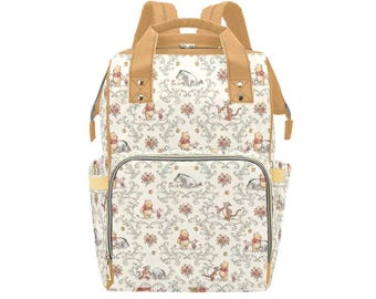 Vintage Pooh Toile Backpack - Disney Pooh Baby Diaper Bag - Disney Trip Backpack