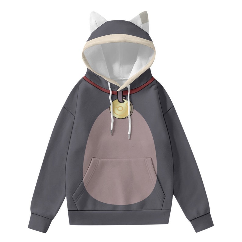 Pu&ograve; includere: Felpa con cappuccio grigia con un design a forma di gatto. La felpa ha un grande viso di gatto sul davanti con un collare e un campanello. Il cappuccio ha le orecchie di gatto.