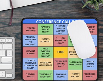 Conference Call Bingo Mouse Pad - Zoom Meeting Bingo - Work Bingo - Office/Gaming Mouse Pad