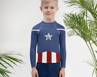 Captain America Costume Shirt - Halloween - Costume Shirt -  Kids Rash Guard - Express