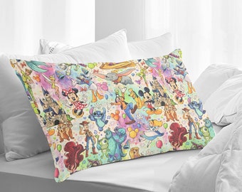 Rainbow Disney Character Collage Pillow Case - Disney Decor - Disney Home - Insert NOT Included -