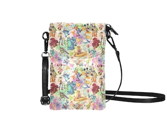 Collage de personajes de Disney - Arcoíris - Monedero pequeño cruzado - Monedero Disney - Monedero para celular - Monedero