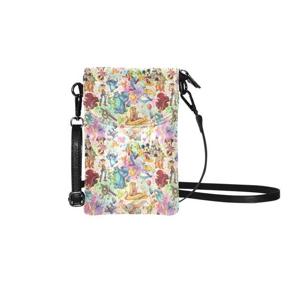Disney Character Collage - Rainbow- Small Crossbody Purse - Disney Purse - Cellphone Purse- Purse