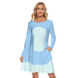 Blue Sister - Costume Dress - Disney Bounding Women&#39;s Crew Neck Dress with Pockets
