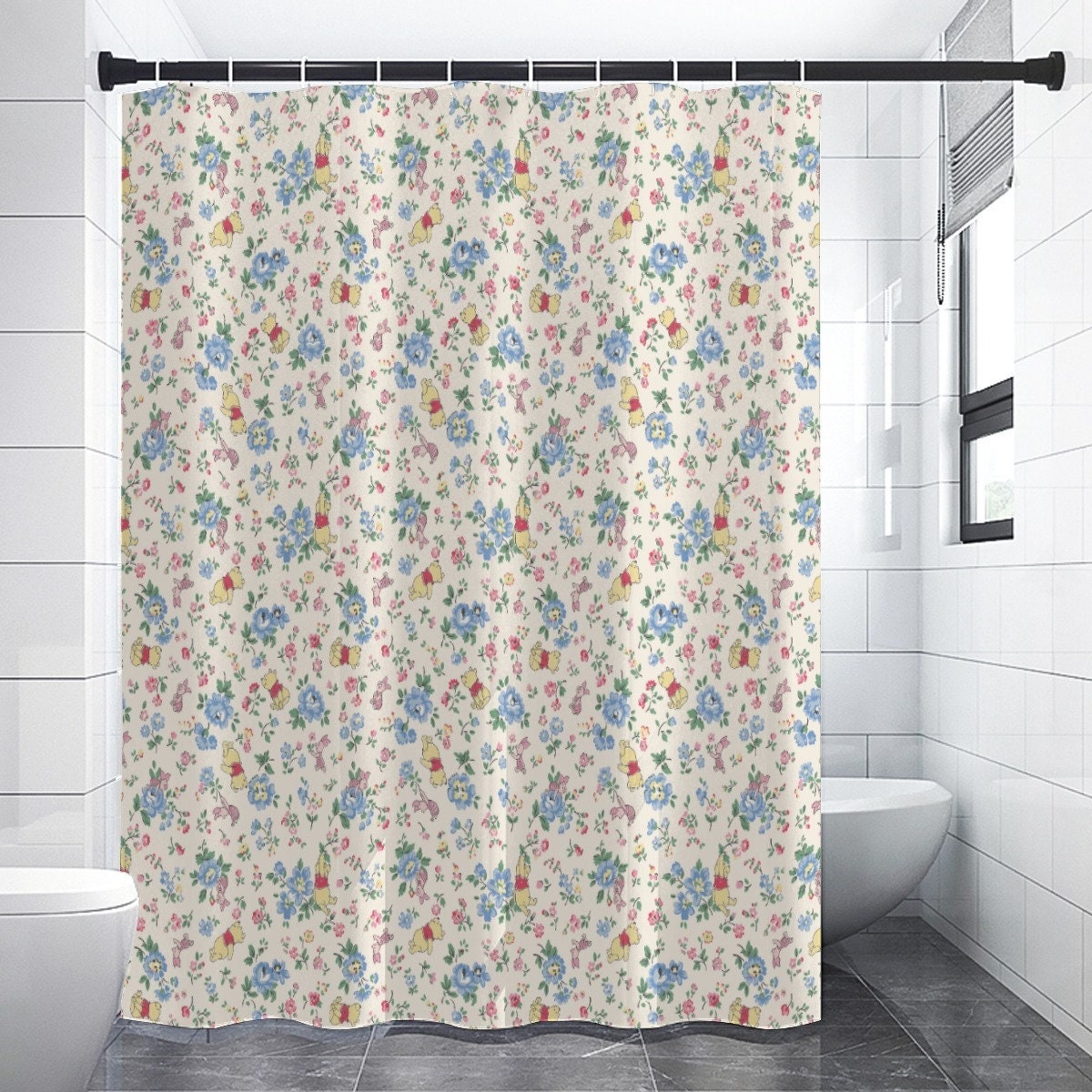 Shower Curtain S-90*180cm Winnie the Pooh Bathroom Decor Winnie the Pooh  Aesthetic Modern Fabric Waterproof Shower Curtain Set with Hook 