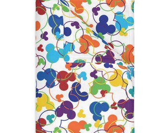 Disney Rainbow Confetti - Disney World Icons- Velveteen Plush Blanket - one or two sided print