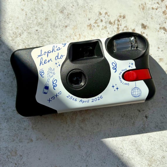 Camera Included Custom Hen Party Disposable Camera, Personalised Kodak FunSaver Line Art Hen Do Gift