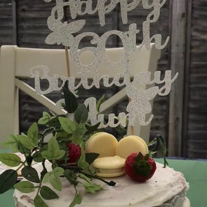 Happy 60th Birthday Mum Cake Topper | Sliver Glitter Party Decoration