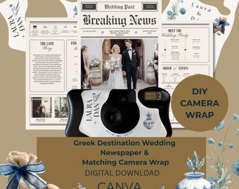 ギリシャのウェディング新聞とカメララップ、地中海テーマ（デジタルダウンロード）