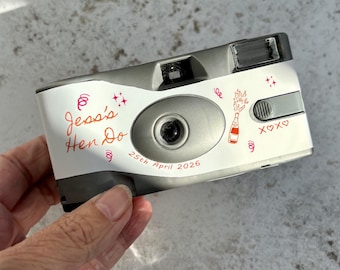 Pink and Orange Hen Party Disposable Camera Wraps, Personalised Girls Weekend Doodle Art Illustration Camera Stickers, Fits Agfa Le Box