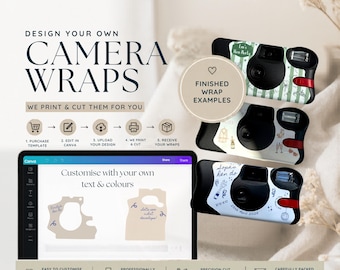カスタム使い捨てコダックカメラ用ラップ、ファンセーバー用Canvaテンプレート、印刷済みカメラステッカー