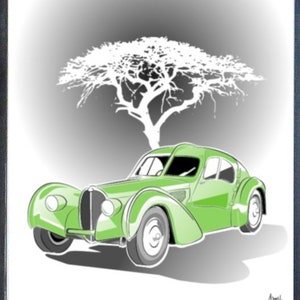 Vintage Bugatti 1938 in GREEN color Wall Art | Classic Type 57 Bugatti GREEN color | Vector Art Antique Bugatti