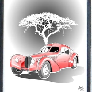 Vintage Bugatti 1938 in RED color Wall Art | Classic Type 57 Bugatti RED color | Vector Art Antique Bugatti