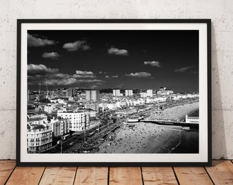 Brighton Beach Black and White City  Print, Sea Waves Print, Calming Bathroom Wall Art, Calm Print, Neutral Print Bathroom, Minimalist