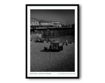 Brighton Travel Print, Unique Digital Wall Art Decor, Black and White, Downloadable Printable Home Decor, England, Most Popular Prints