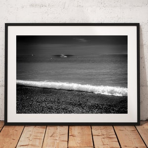 Boat At Sea Print, Nautical Wall Decor,  Wall Art Prints, Unique Photography, Black and White Print Minimalist Wall Art, Boat Print