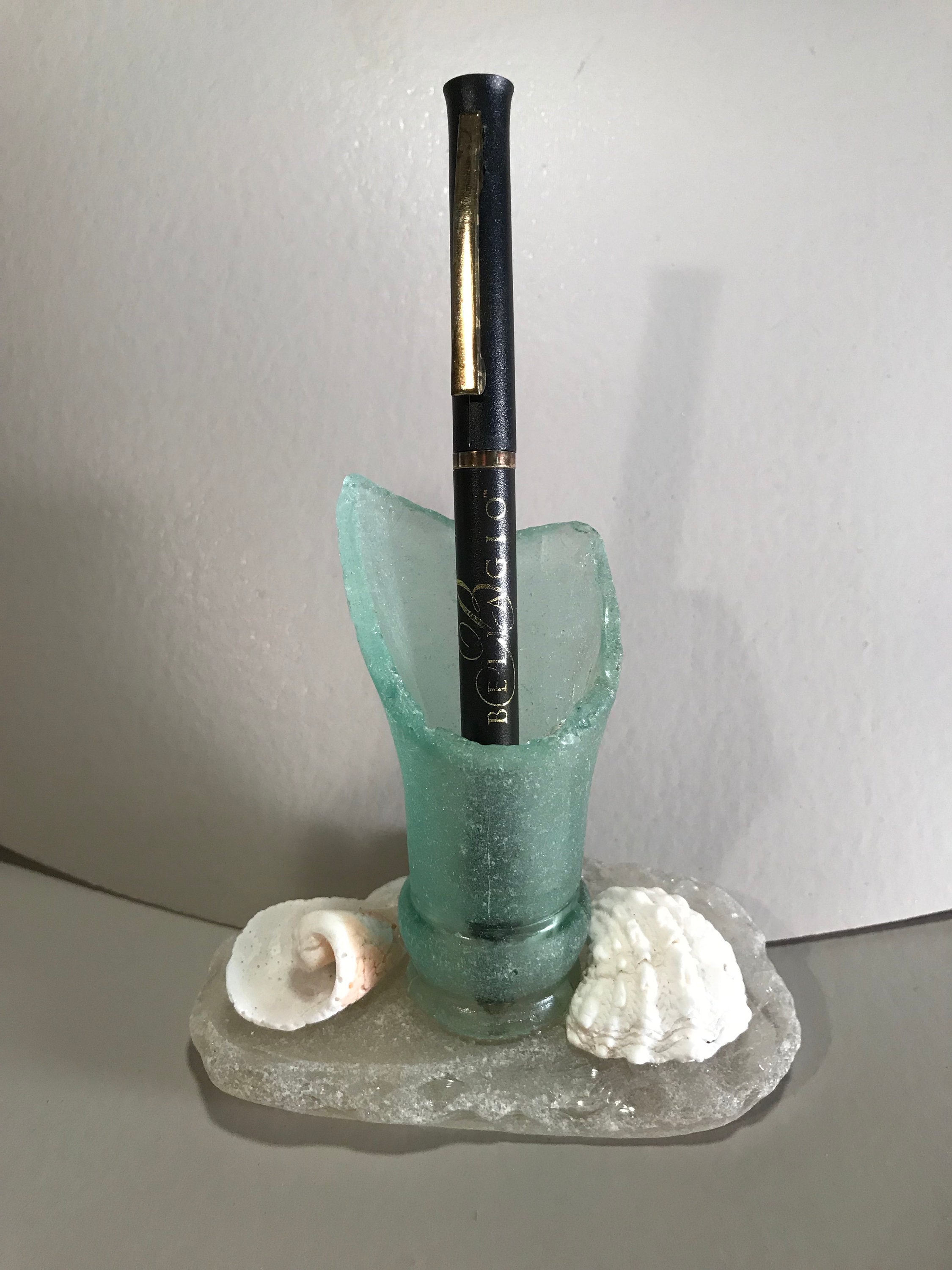 Elegant sea glass and shell pen holder for your desk so you Etsy