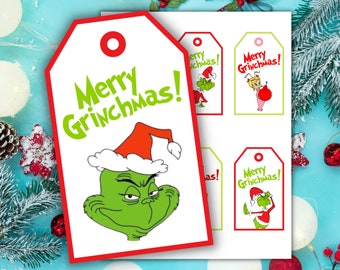 Merry Grinchmas Gift Tags, Grinch Christmas Tags, Gift Tags, Digital Download, Funny Gift Tags, Cute Gift Tags, The Grinch