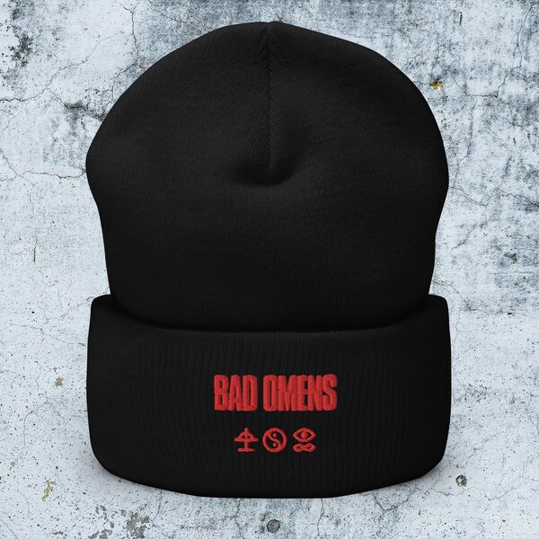 Bonnet côtelé Bad Omens avec logo Bad Omens Bad Omens merch Noah Sebastian a un bonnet Bad Omens merch