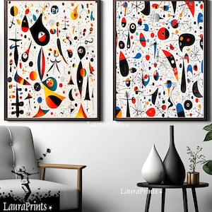 Joan Miró style art prints, Set of 3, Stylish Modern Wall Art Decor, Digital Download