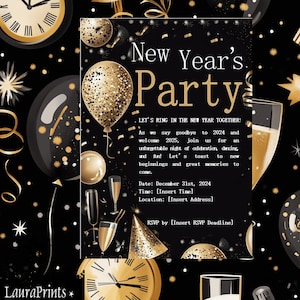 New Years Eve Invitation Template New Year Party Editable Invite Black and Gold New Years Eve Invite New Year Digital Evite