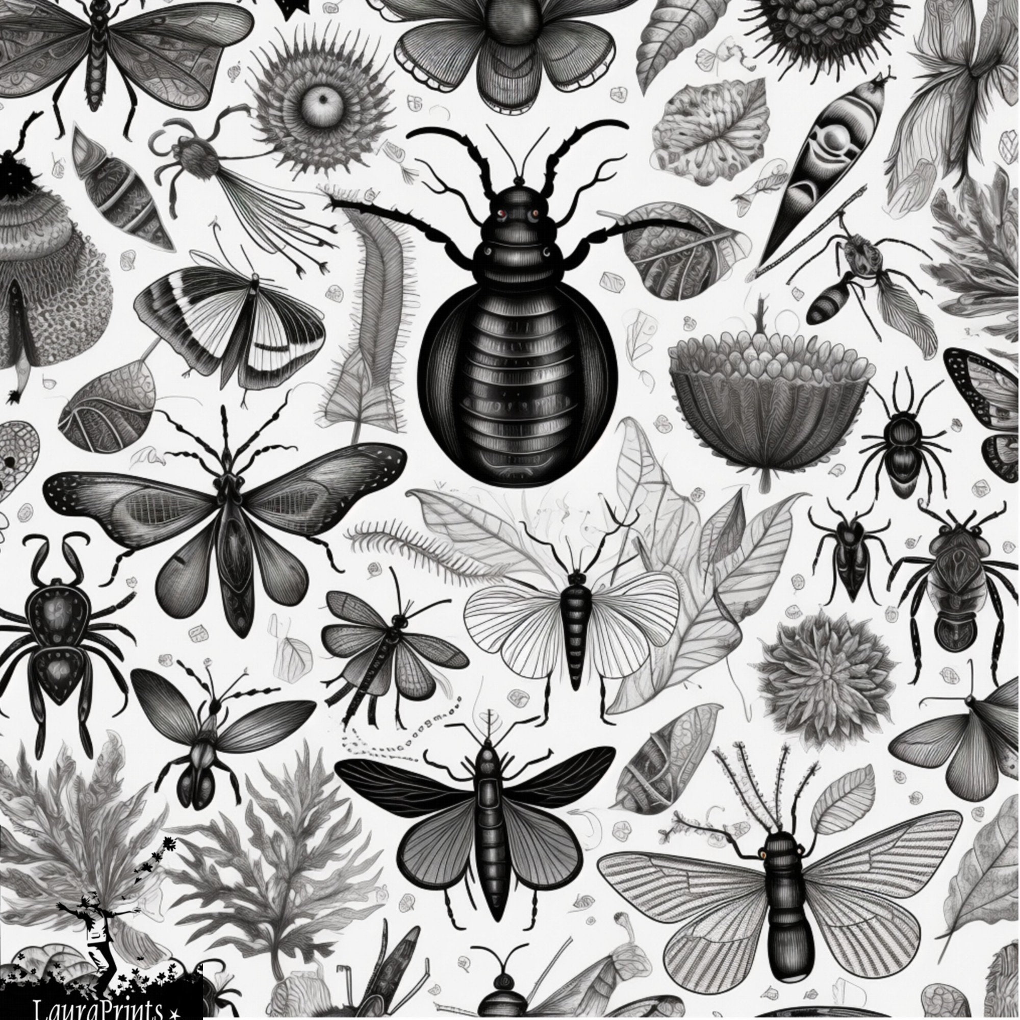 Garden Bugs Digital Black and White Papers, Digital Download - Etsy