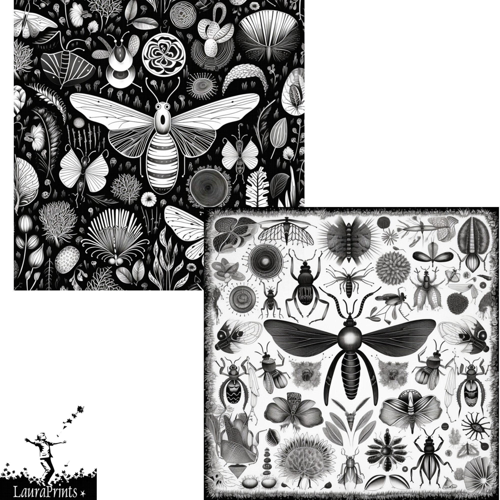 Garden Bugs Digital Black and White Papers, Digital Download - Etsy